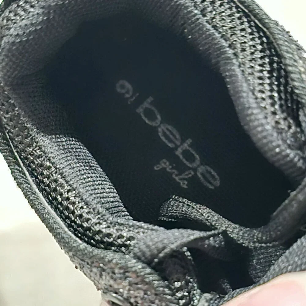 Bebe Girl ✦ Black Glitter Lace-Up Sneakers ✦ Textured Playground Style Toddler 9